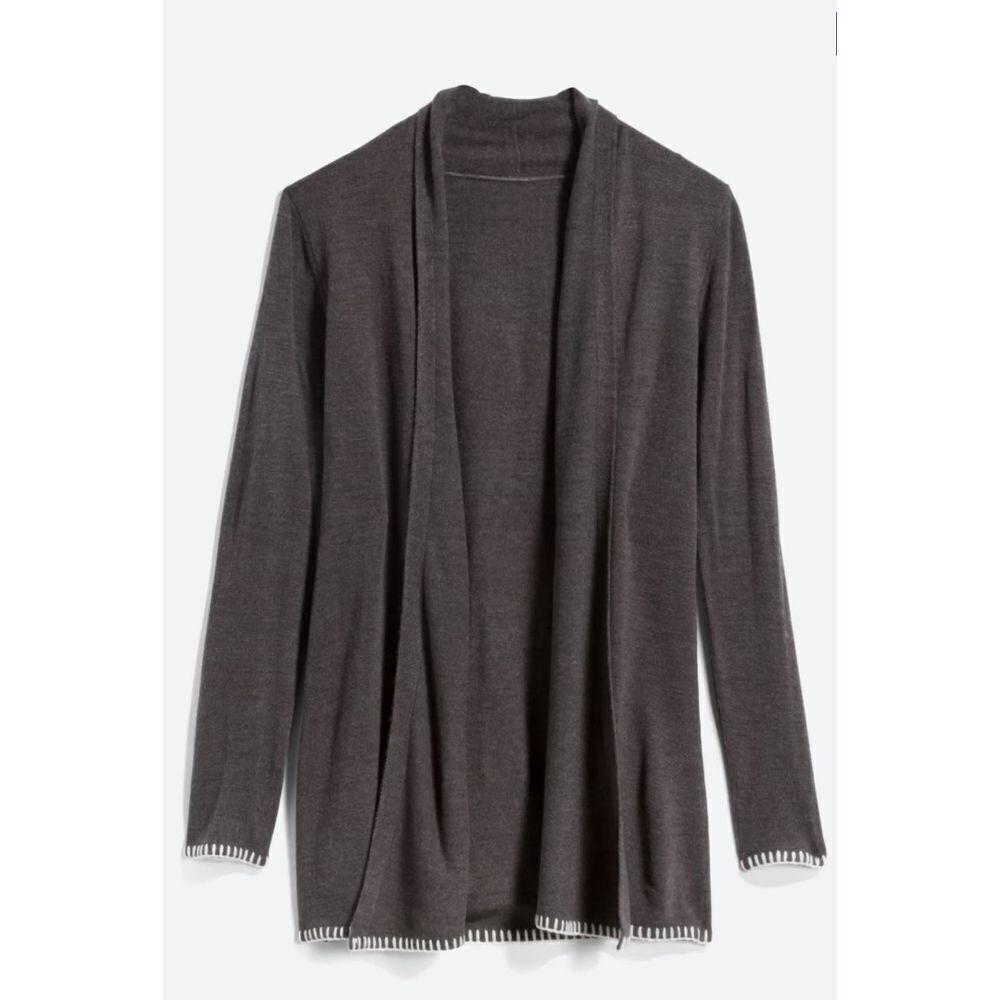 COLOURWORKS Henrieta Contrast Whipstitch Trim Cardigan Open Longline Waterfall S